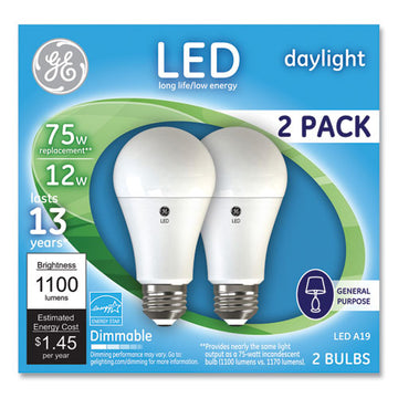 GE 75w Led Bulbs, 12 W, A19 Bulb, Daylight, 2-pack freeshipping - TVN Wholesale